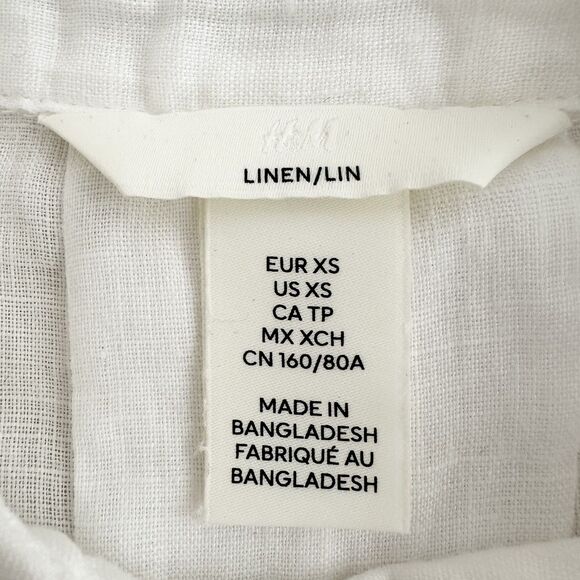 H&M Linen Blouse Women's Size XS White Loose-Fit Button Front - Picture 3 of 5